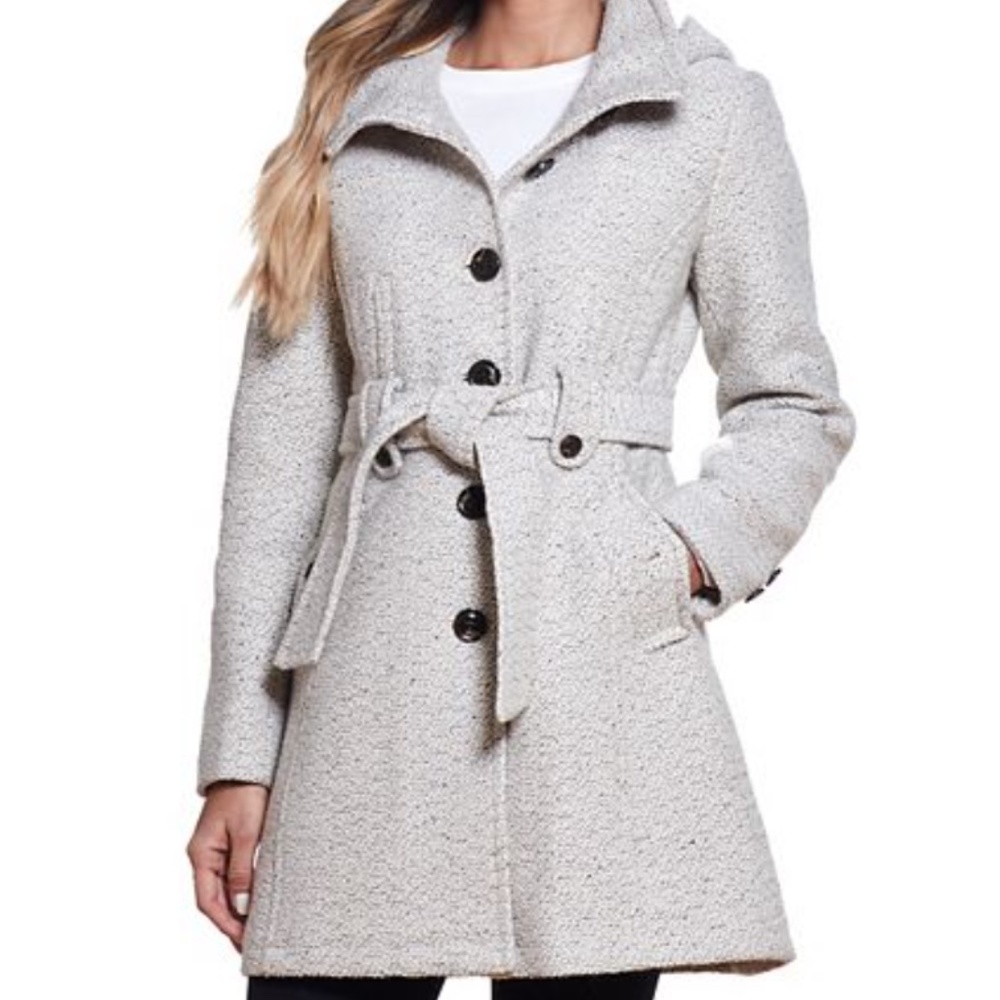Gallery Hooded Wool-Blend Walker Coat NWT